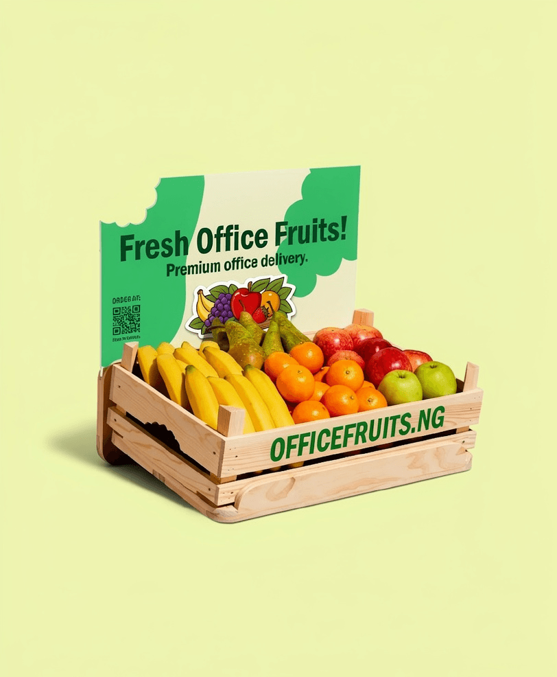 Custom branded fruit display with company logo